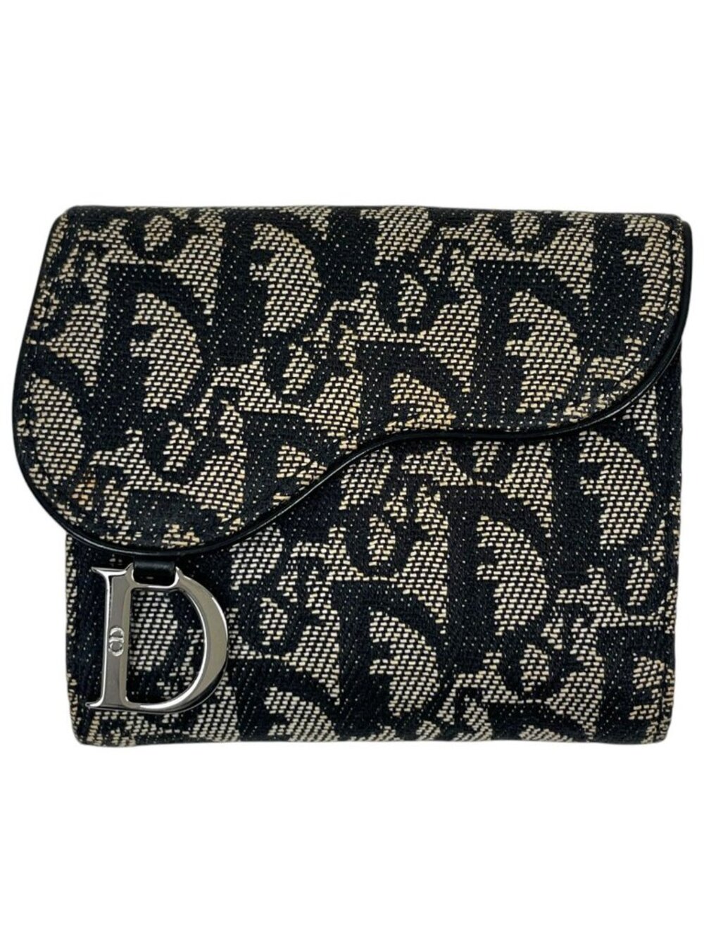 Dior Bifold Wallet Trotter Pattern Saddle Shape Snap Canvas Black
